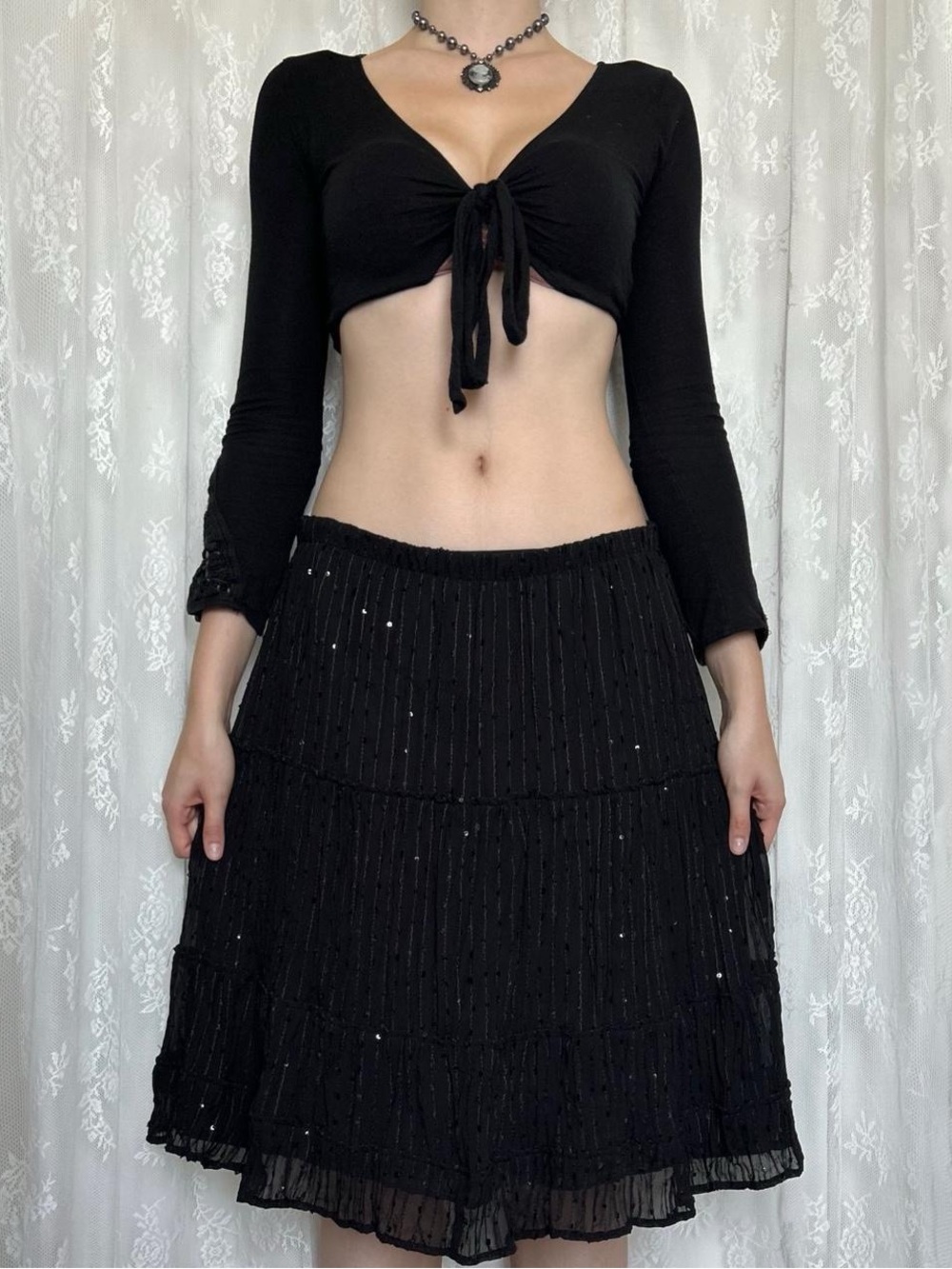 Vintage Vampy Whimsygoth Black Midi Skirt